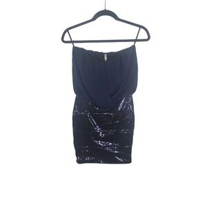 Entry Dress Small Womens Blue Sequins Mini Sleeveless Pullover Strapless